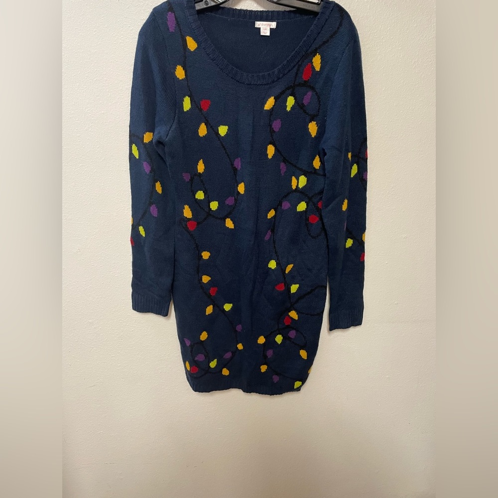 Xhiliration Christmas Holiday Lights Sweater Dress Sz L